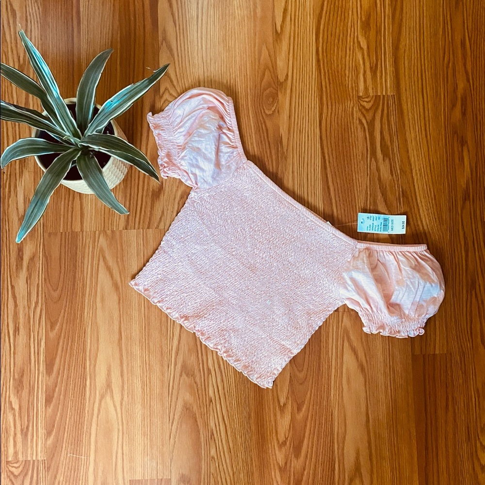 PacSun Me to We Medium Peach Smocked Puff Sleeve Crop Top